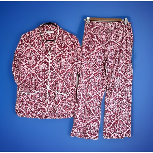 Heidi Carey Other - Heidi Carey 100% Cotton 2 Pc Pajama Set Scalloped Trim Red & White Sz Small